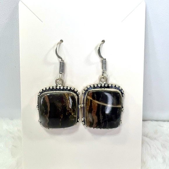 Jasper 925 Gemstone Earring - Picture 1 of 3